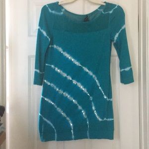 INC Teal And White Sequin Sweater